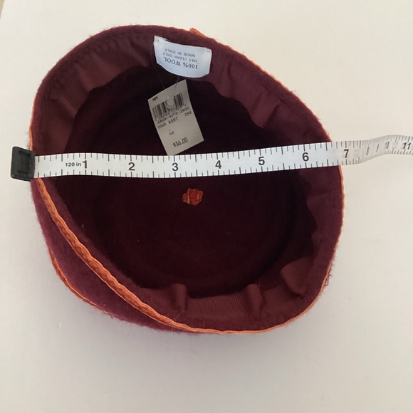 Italian Wool Felt Sculptural Beret Cloche Hat Burgundy Orange Trim Avant Garde - Picture 14 of 14